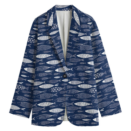 Ornamental Fish Pattern Print Women's Blazer
