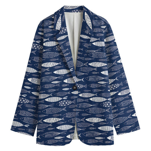 Ornamental Fish Pattern Print Women's Blazer
