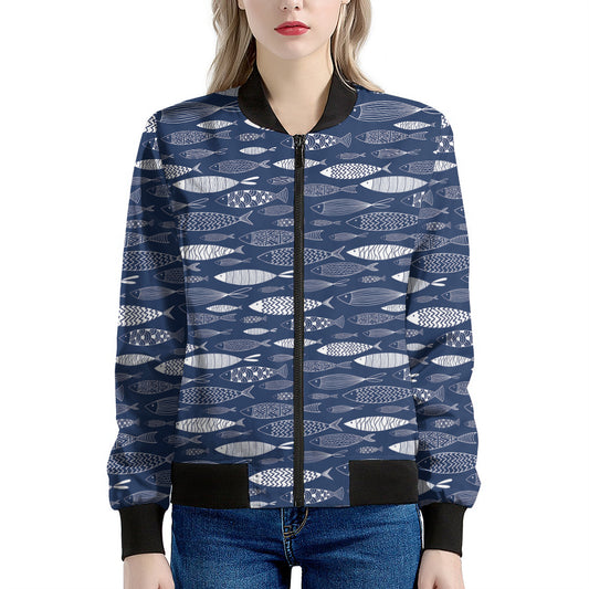 Ornamental Fish Pattern Print Women's Bomber Jacket