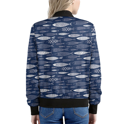 Ornamental Fish Pattern Print Women's Bomber Jacket