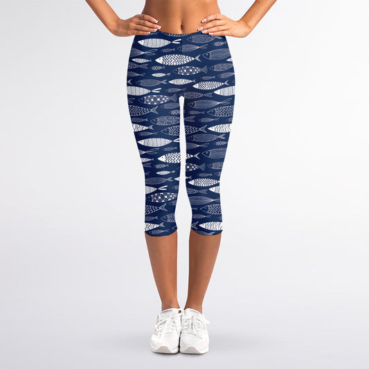 Ornamental Fish Pattern Print Women's Capri Leggings