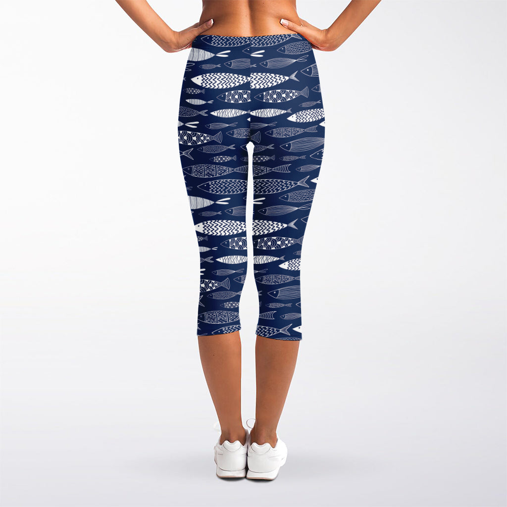 Ornamental Fish Pattern Print Women's Capri Leggings