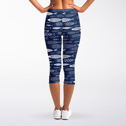Ornamental Fish Pattern Print Women's Capri Leggings