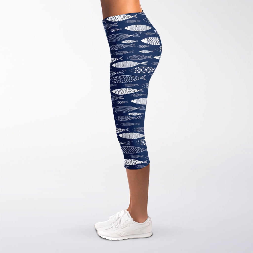 Ornamental Fish Pattern Print Women's Capri Leggings