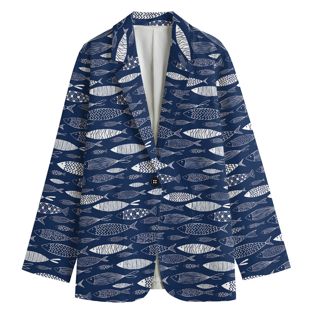 Ornamental Fish Pattern Print Women's Cotton Blazer