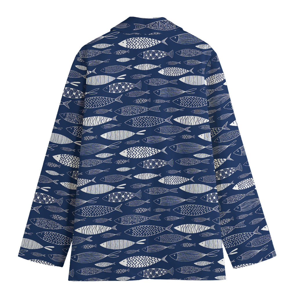 Ornamental Fish Pattern Print Women's Cotton Blazer