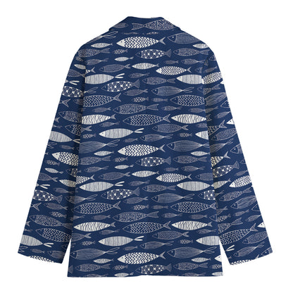 Ornamental Fish Pattern Print Women's Cotton Blazer