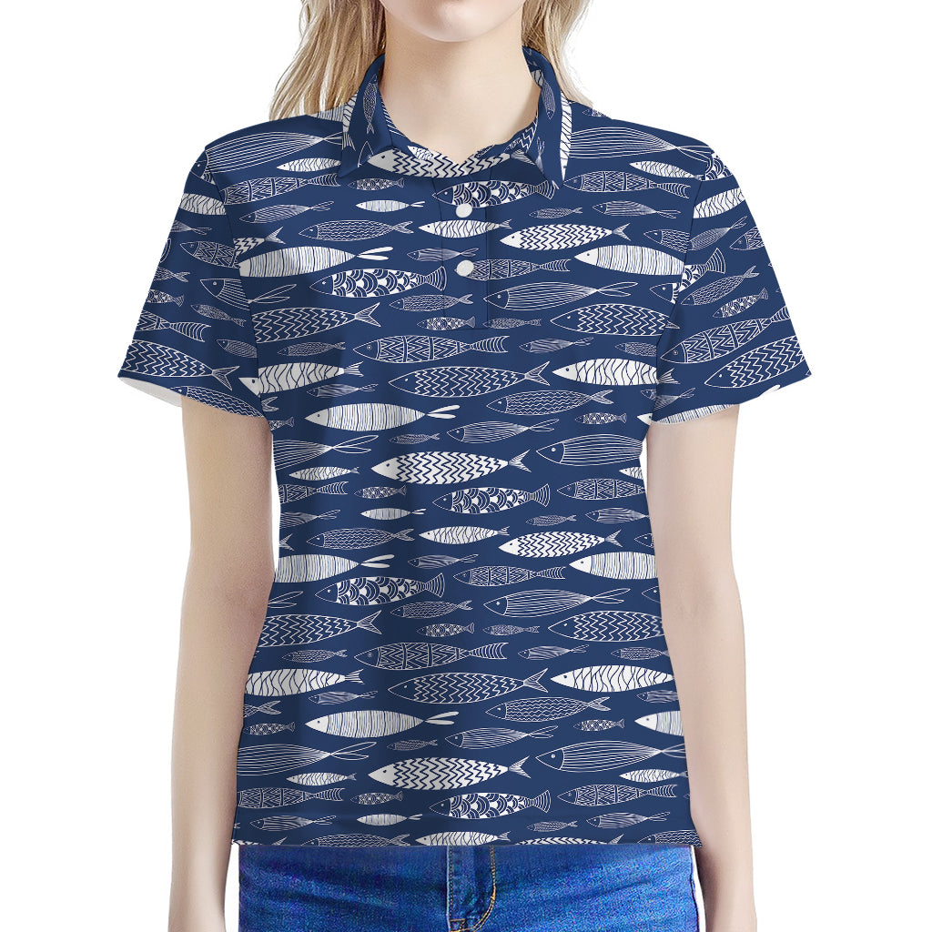 Ornamental Fish Pattern Print Women's Polo Shirt