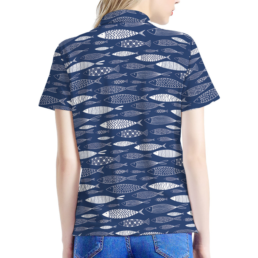 Ornamental Fish Pattern Print Women's Polo Shirt