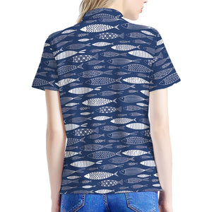 Ornamental Fish Pattern Print Women's Polo Shirt