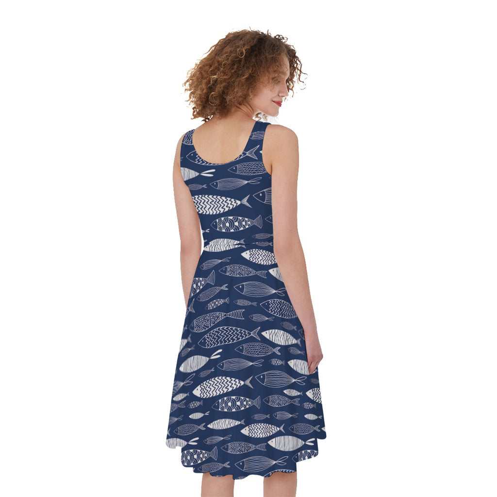 Ornamental Fish Pattern Print Women's Sleeveless Dress
