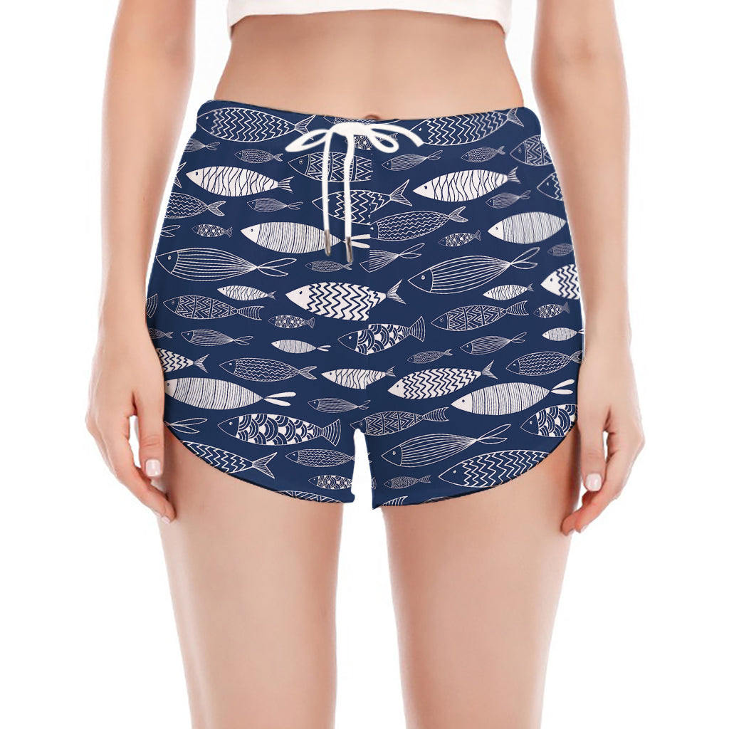Ornamental Fish Pattern Print Women's Split Running Shorts