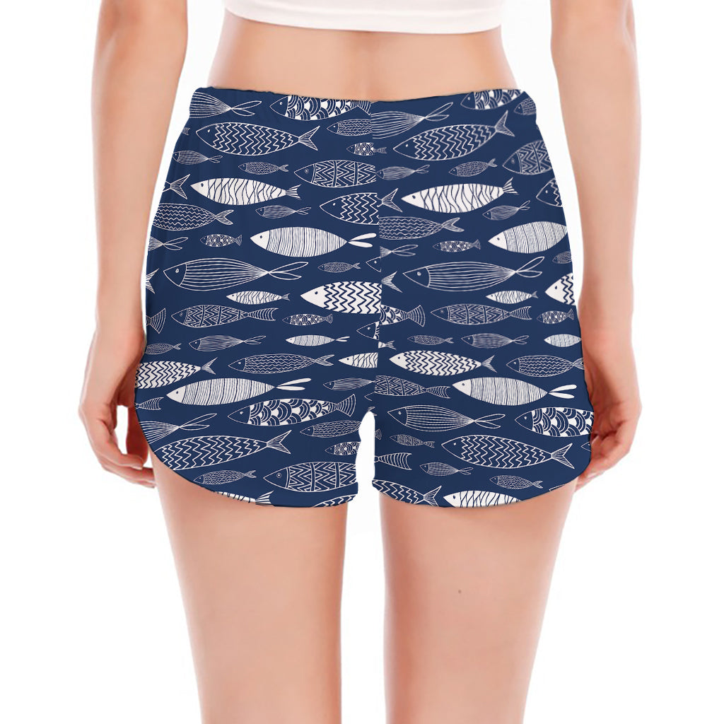Ornamental Fish Pattern Print Women's Split Running Shorts