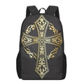 Ornamental Golden Cross Print 17 Inch Backpack