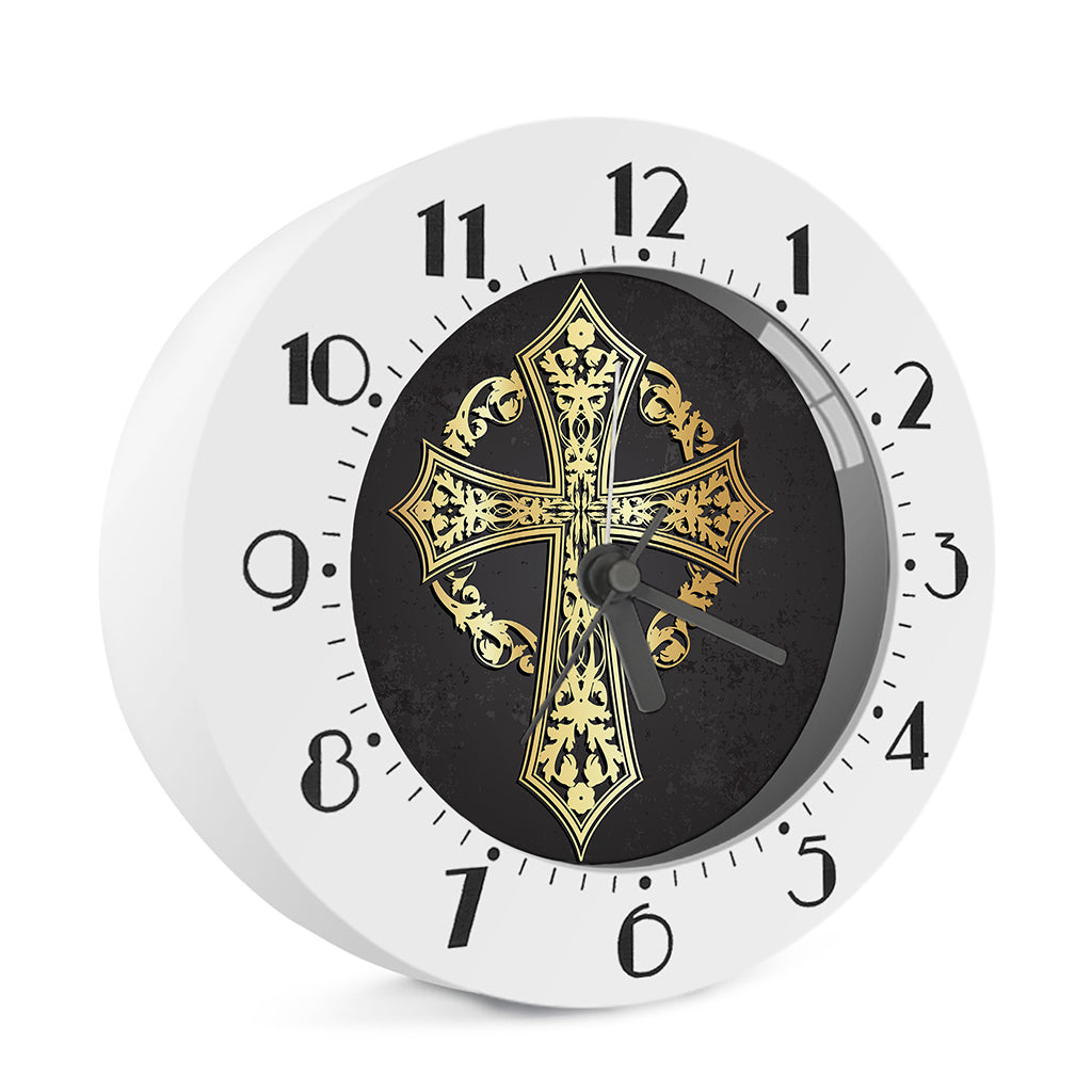 Ornamental Golden Cross Print Alarm Clock