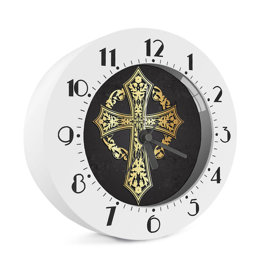 Ornamental Golden Cross Print Alarm Clock