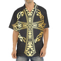 Ornamental Golden Cross Print Aloha Shirt