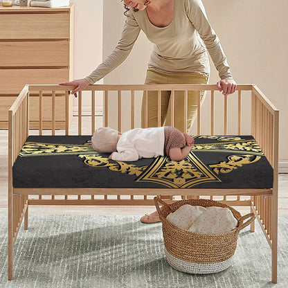 Ornamental Golden Cross Print Baby Crib Sheet