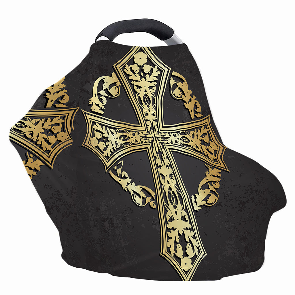 Ornamental Golden Cross Print Baby Seat Cover
