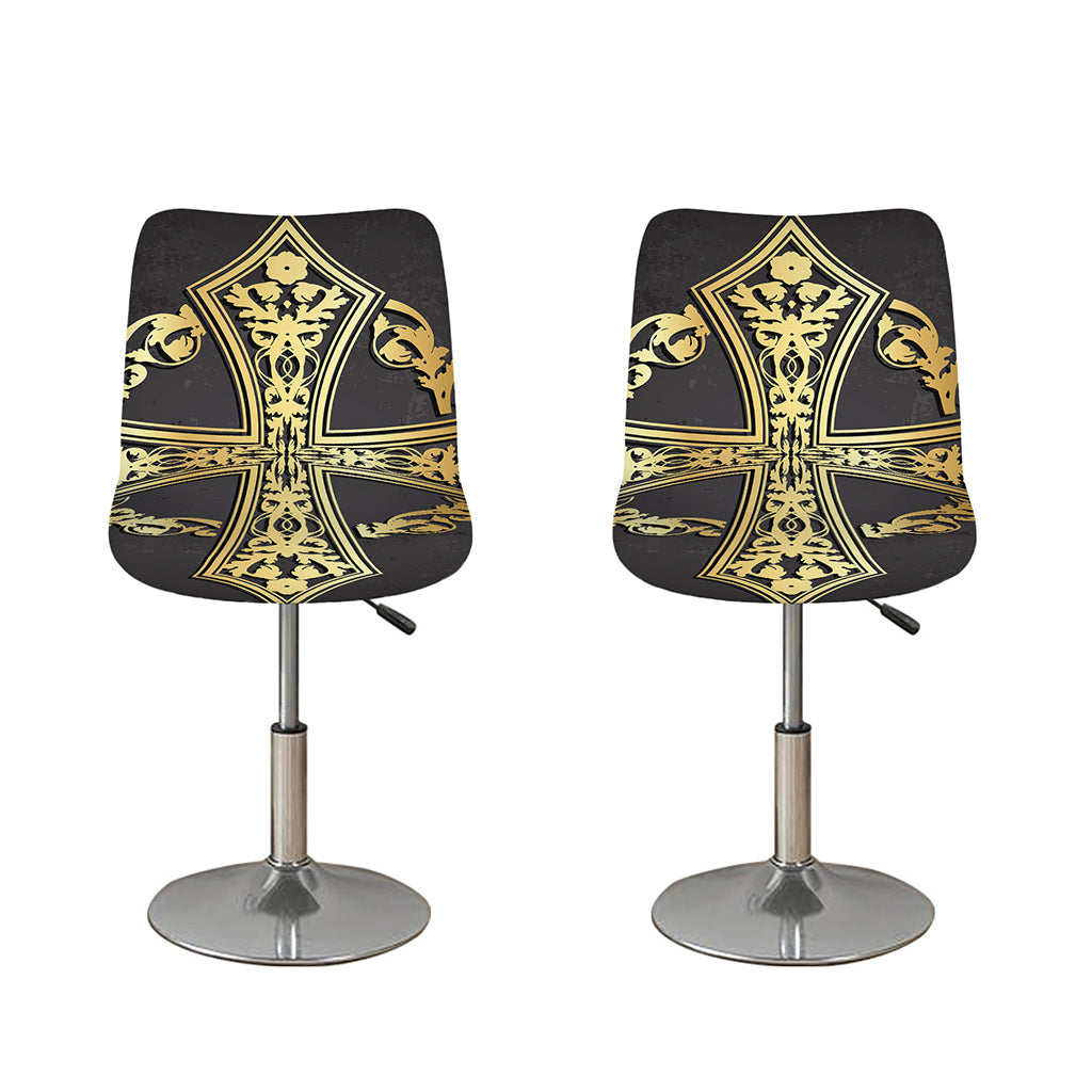 Ornamental Golden Cross Print Bar Stool Covers