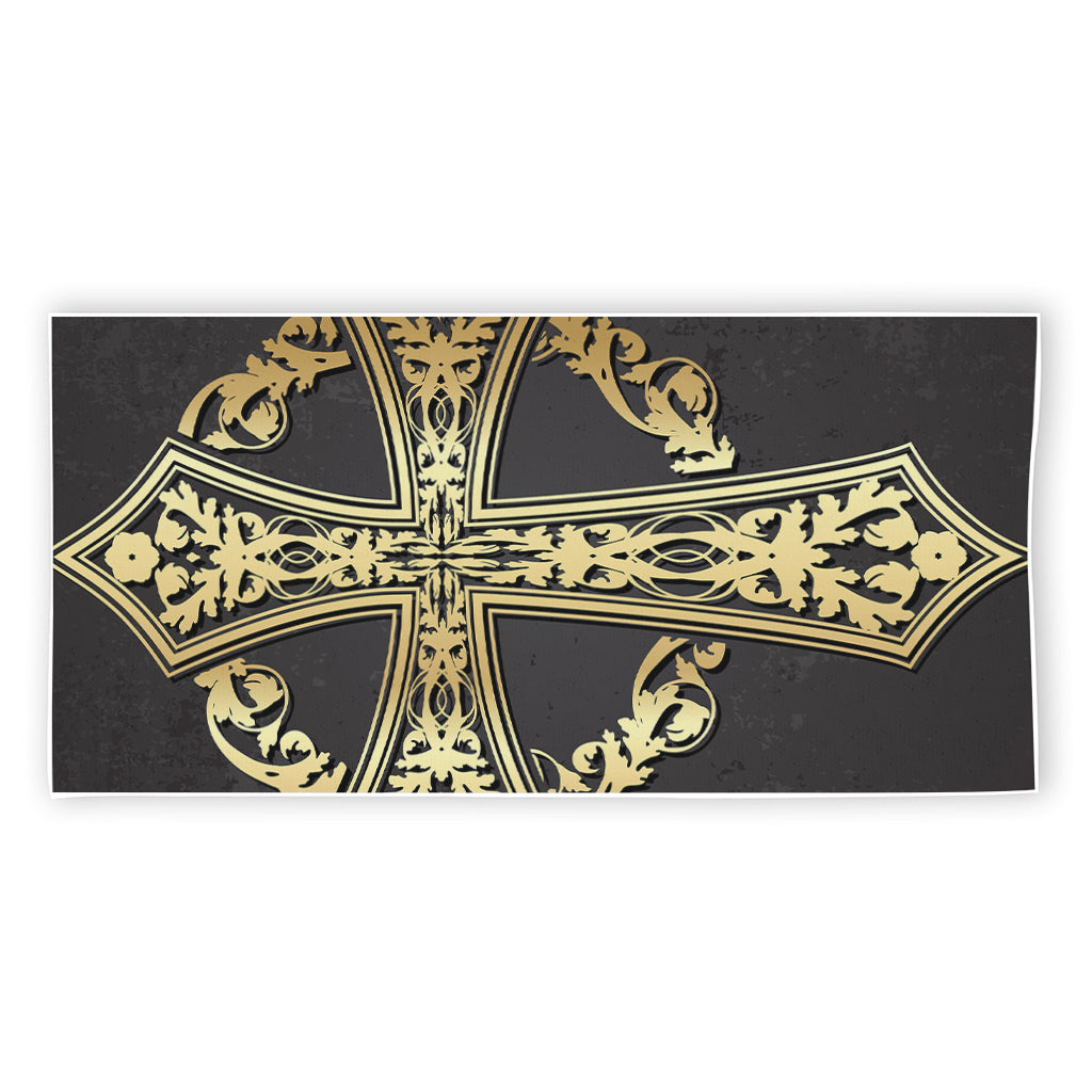 Ornamental Golden Cross Print Beach Towel