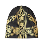 Ornamental Golden Cross Print Beanie