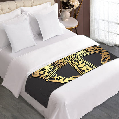 Ornamental Golden Cross Print Bed Runner
