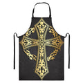 Ornamental Golden Cross Print Bib Apron With Pocket