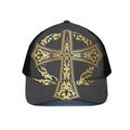 Ornamental Golden Cross Print Black Mesh Trucker Hat