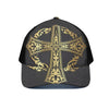 Ornamental Golden Cross Print Black Mesh Trucker Cap