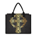 Ornamental Golden Cross Print Canvas Tote Bag