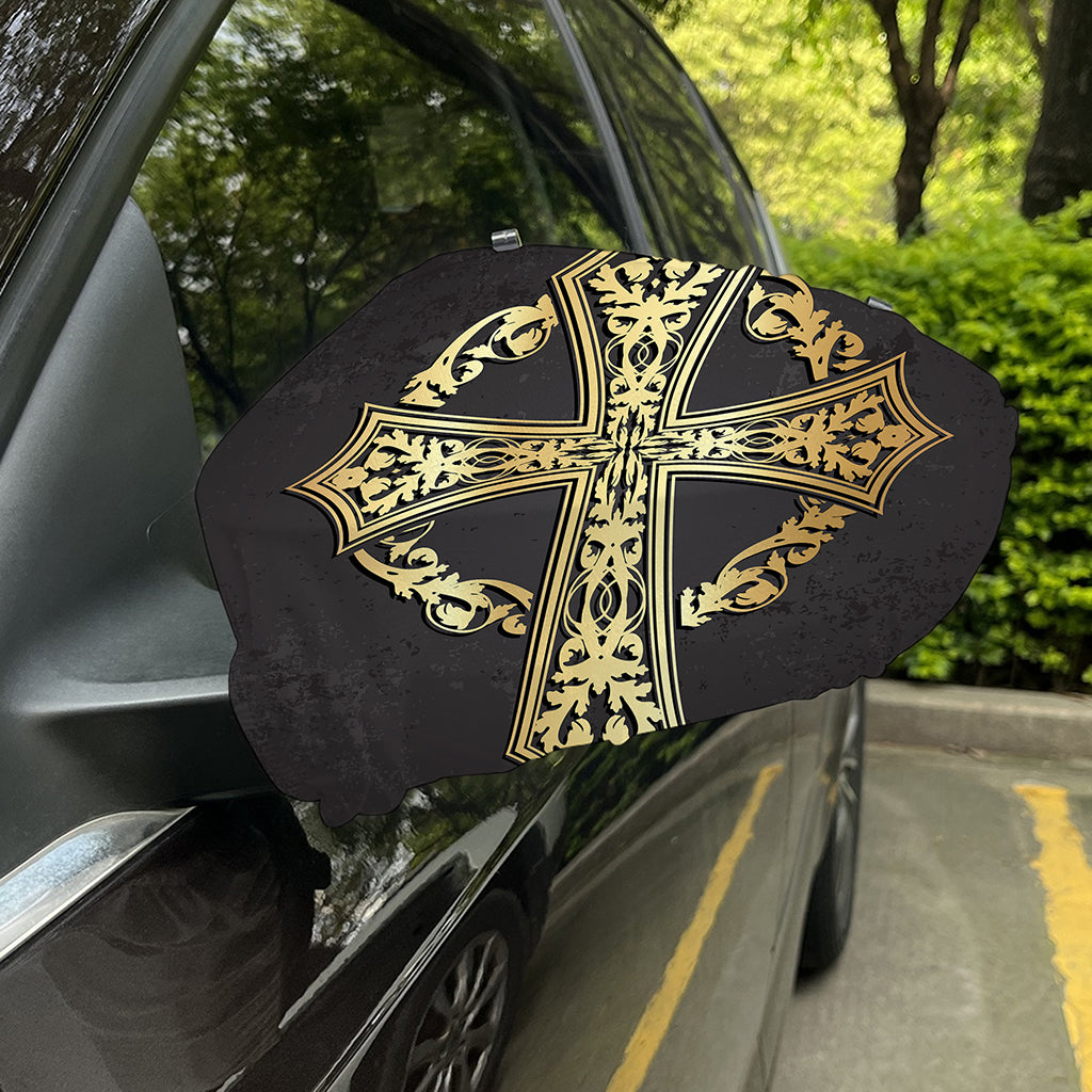 Ornamental Golden Cross Print Car Side Mirror Covers