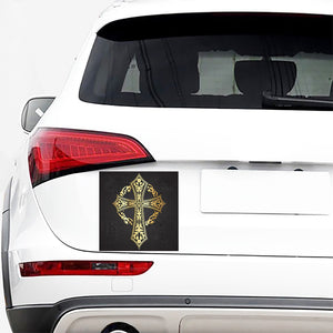 Ornamental Golden Cross Print Car Sticker