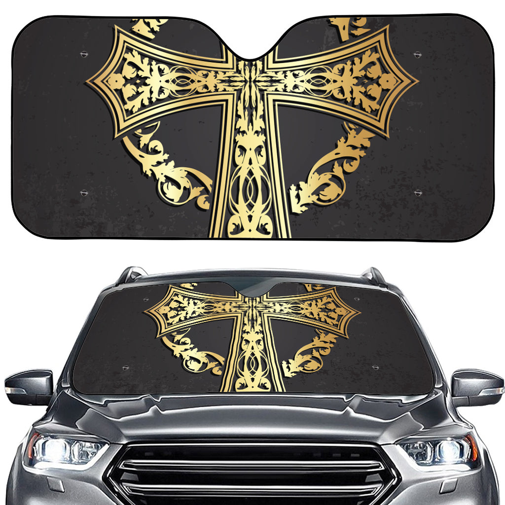 Ornamental Golden Cross Print Car Windshield Sun Shade