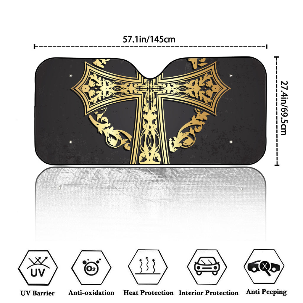 Ornamental Golden Cross Print Car Windshield Sun Shade