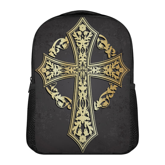 Ornamental Golden Cross Print Casual Backpack