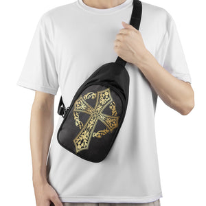 Ornamental Golden Cross Print Chest Bag