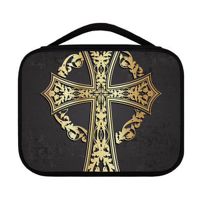 Ornamental Golden Cross Print Classic Bible Case