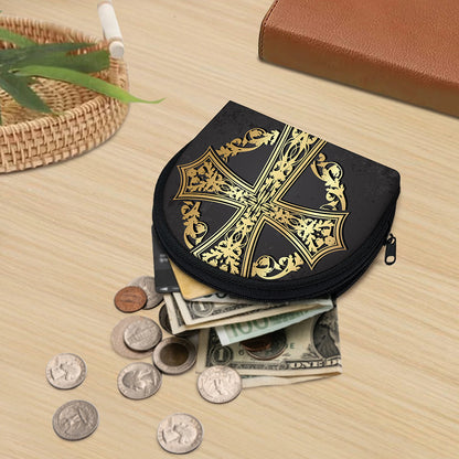 Ornamental Golden Cross Print Coin Purse