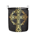 Ornamental Golden Cross Print Collapsible Laundry Basket