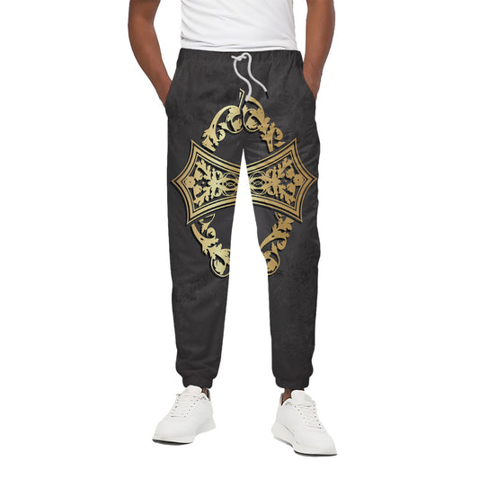 Ornamental Golden Cross Print Cotton Pants