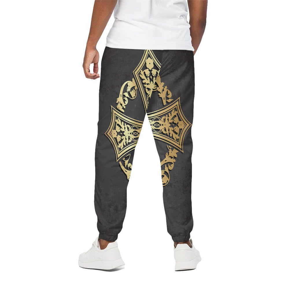 Ornamental Golden Cross Print Cotton Pants