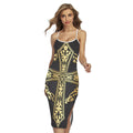 Ornamental Golden Cross Print Cross Back Cami Dress