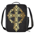 Ornamental Golden Cross Print Crossbody Lunch Bag