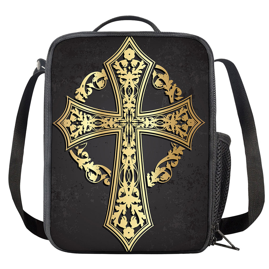 Ornamental Golden Cross Print Crossbody Lunch Bag