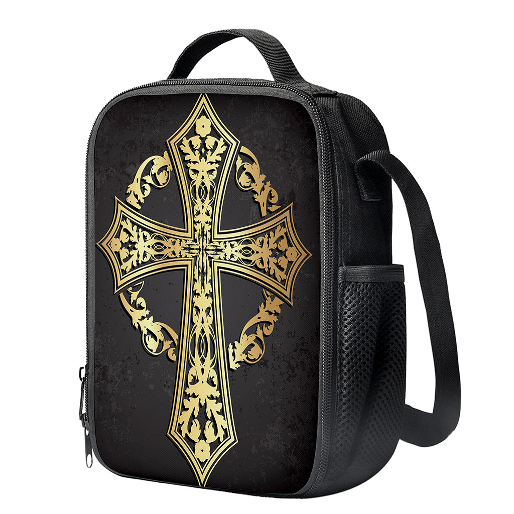 Ornamental Golden Cross Print Crossbody Lunch Bag