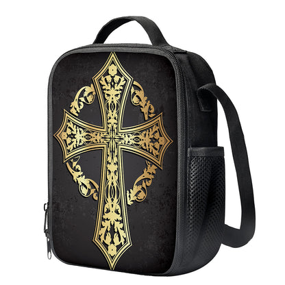 Ornamental Golden Cross Print Crossbody Lunch Bag
