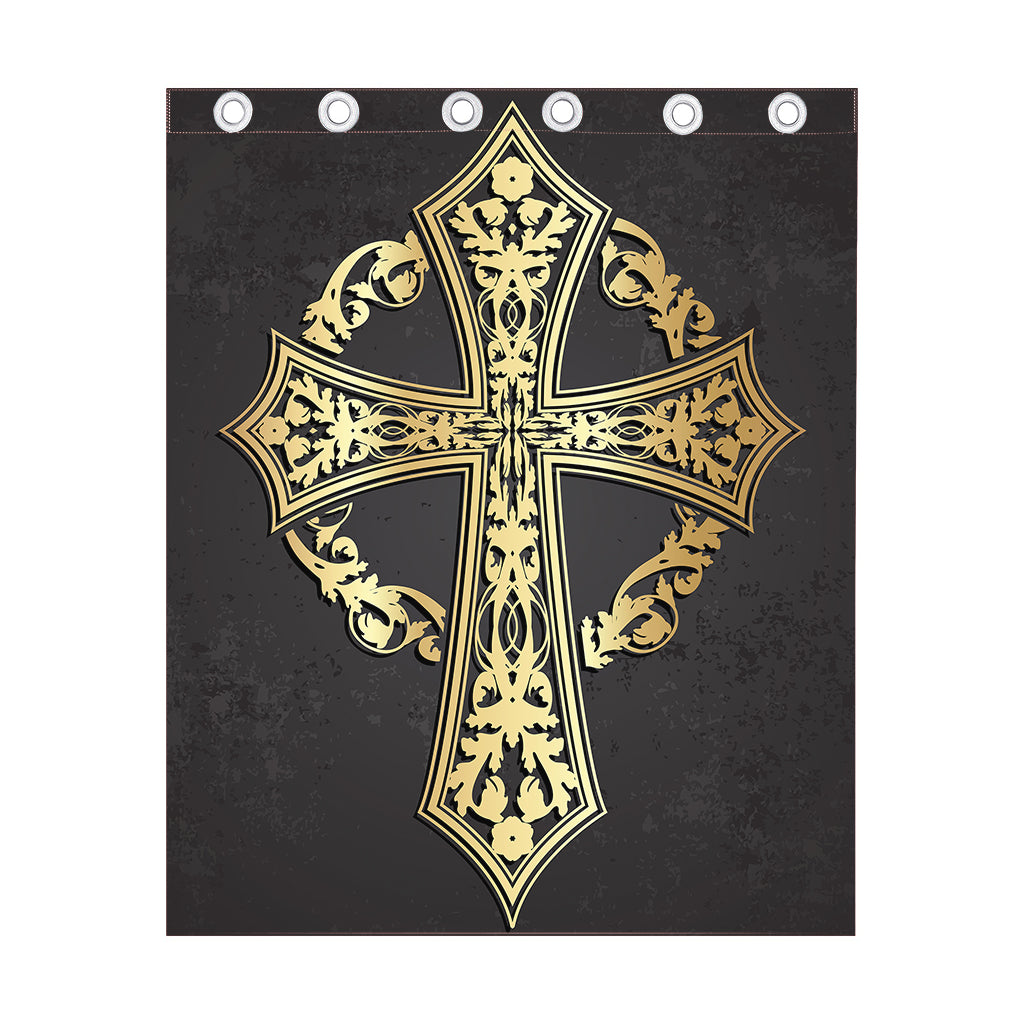 Ornamental Golden Cross Print Curtain