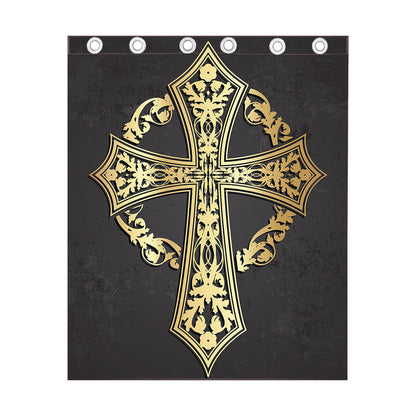 Ornamental Golden Cross Print Curtain