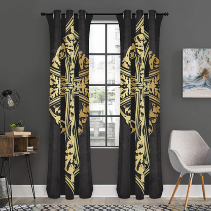 Ornamental Golden Cross Print Curtain